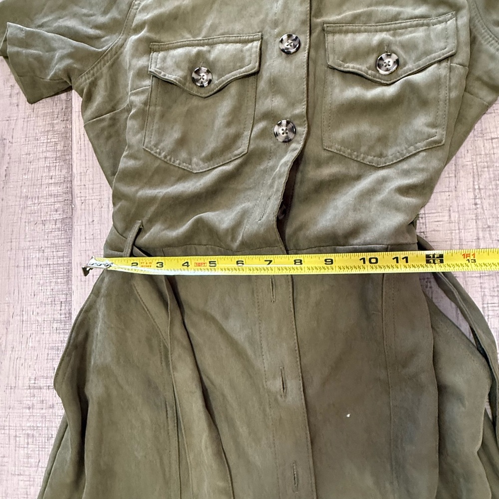 Millenium Olive Button Front Utility Midi Shirt Dress with Belt – Size Small - Picture 9 of 12
